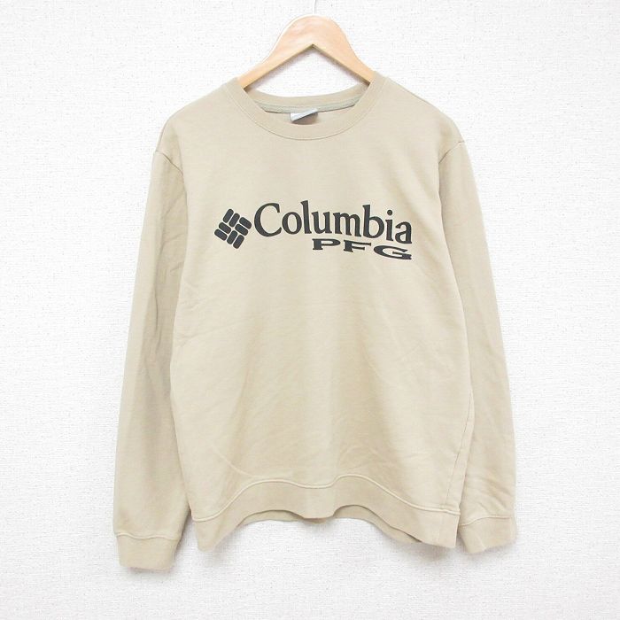 L★古着 コロンビア COLUMBIA Columbia 長袖 スウェット メンズ ビッグロゴ クルーネック ベージュ カーキ 25mar14 中古 スエット トレーナー トップス
