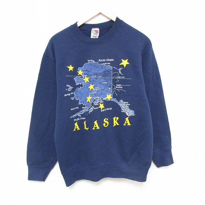 M★古着 フルーツオブザルーム 長袖 スウェット メンズ 00年代 00s アラスカ 星 クルーネック 紺 ネイビー 25mar14 中古 スエット トレーナー トップス