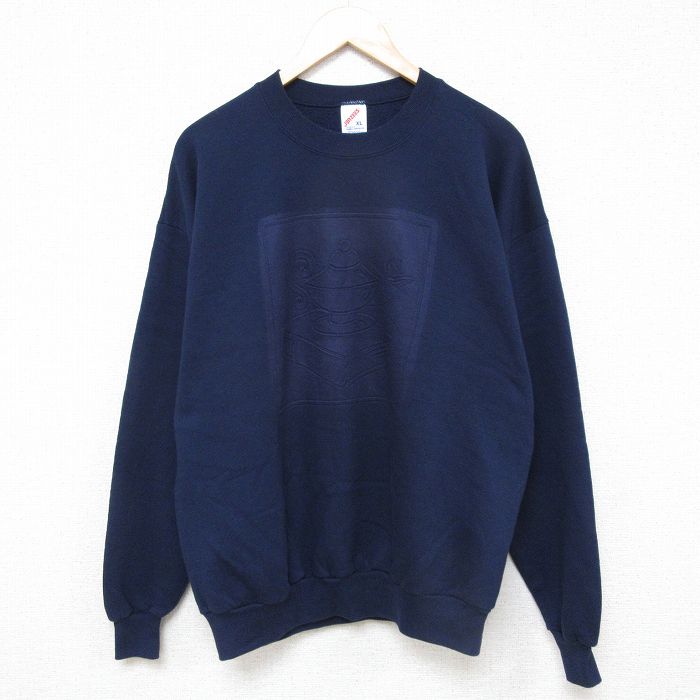 【50%OFF】L★古着 ジャージーズ 長袖 スウェット メンズ 90年代 90s ティーポット 本 クルーネック USA製 紺 ネイビー 25mar14 中古 スエット トレーナー トップス
