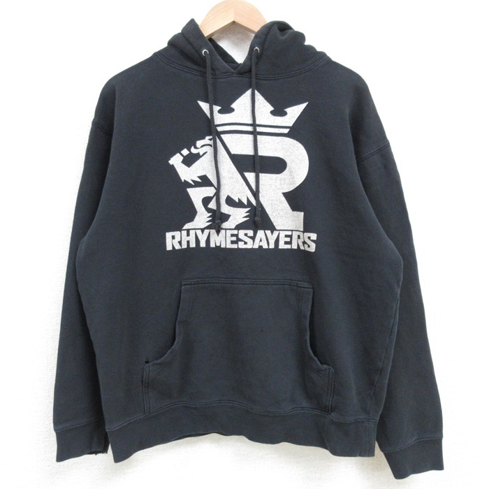 M★古着 長袖 ヒップホップ ラップ スウェット パーカー メンズ ライムセイヤーズ 黒 ブラック 25mar11 中古 スエット トレーナー トップス