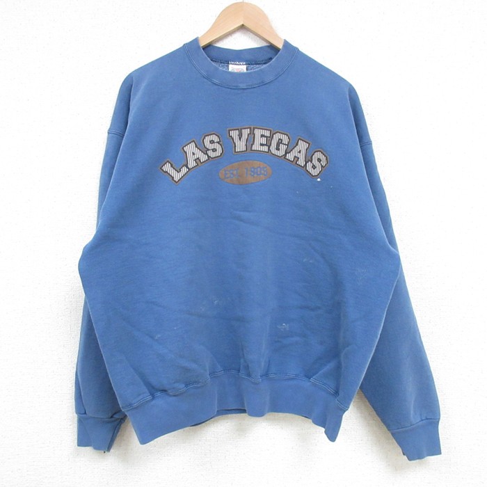 XL★古着 長袖 スウェット メンズ 00年代 00s ラスベガス クルーネック 薄紺 ネイビー 25mar11 中古 スエット トレーナー トップス