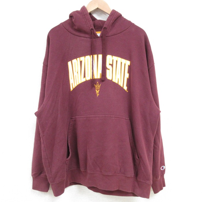 【20%OFF】XL★古着 チャンピオン Champion 長袖 スウェット パーカー メンズ アリゾナサンデンビルズ 大きいサイズ エンジ 25mar11 中古 スエット トレーナー トップス