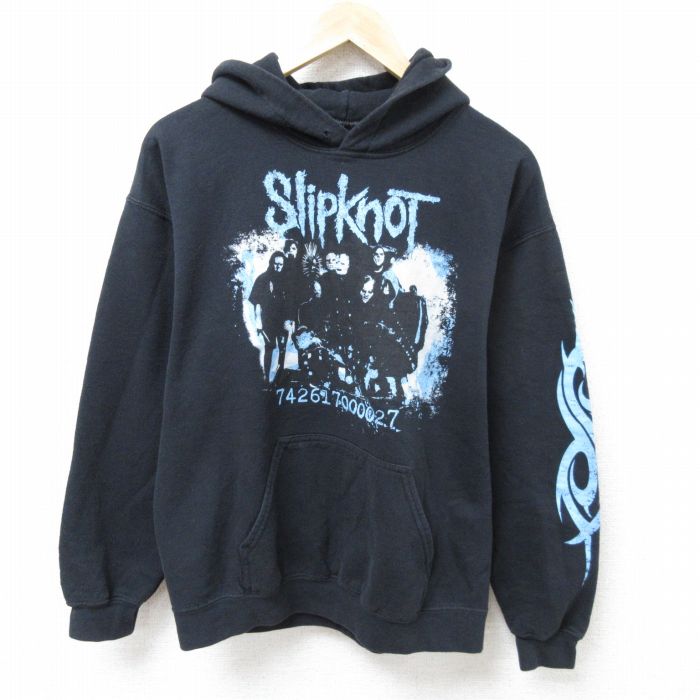 M★古着 長袖 ロック バンド スウェット パーカー メンズ スリップノット 黒 ブラック 【spe】 25mar14 中古 スエット トレーナー トップス