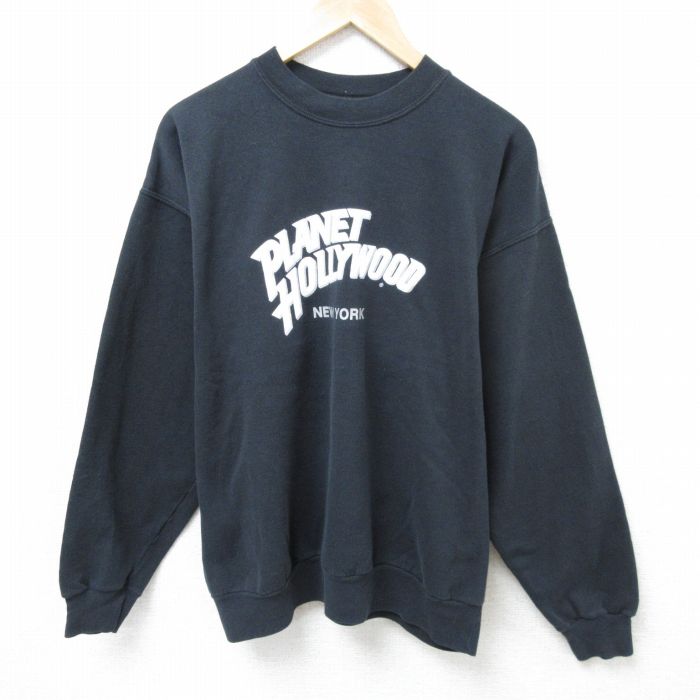 【20%OFF】L★古着 ヘインズ Hanes 長袖 スウェット メンズ 00年代 00s プラネットハリウッド クルーネック 黒 ブラック 25mar14 中古 スエット トレーナー トップス