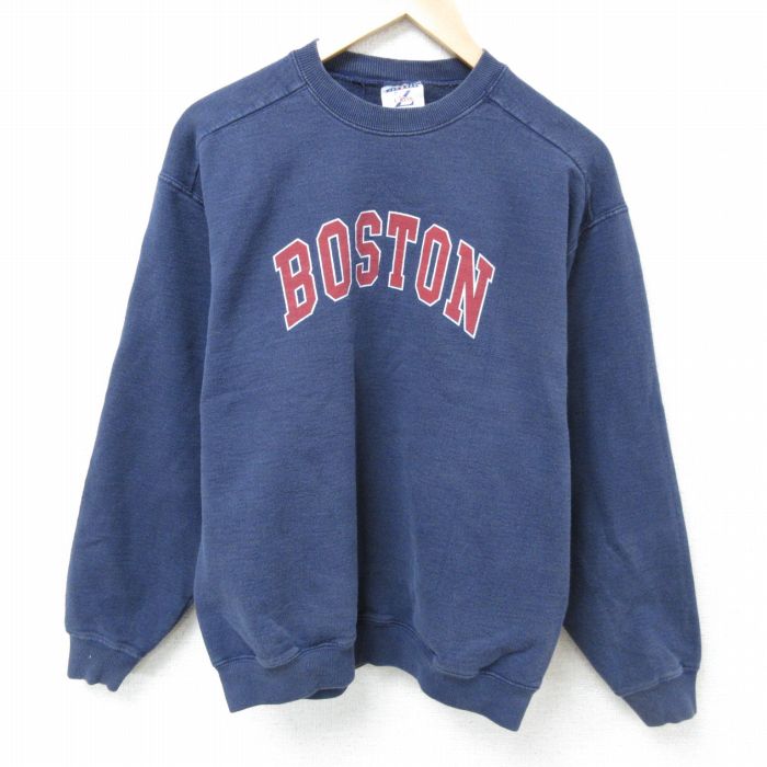 L★古着 ジャージーズ 長袖 スウェット メンズ 00年代 00s ボストン クルーネック 紺 ネイビー 25mar14 中古 スエット トレーナー トップス