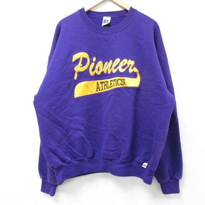 XL★古着 ラッセル 長袖 スウェット メンズ 00年代 00s パイオニア クルーネック 紫 パープル 【spe】 25mar12 中古 スエット トレーナー トップス