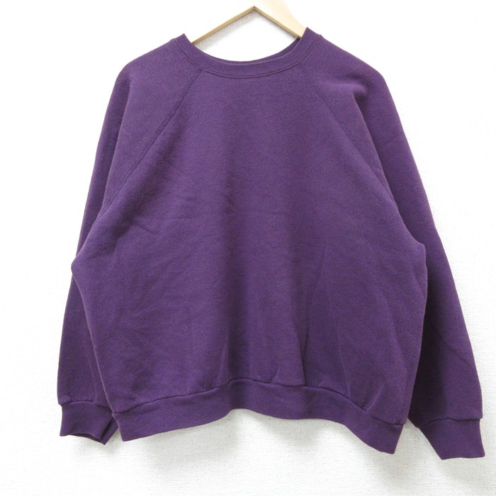 L★古着 TULTEX 長袖 スウェット メンズ 90年代 90s 無地 ラグラン クルーネック USA製 紫 パープル 25mar12 中古 スエット トレーナー トップス