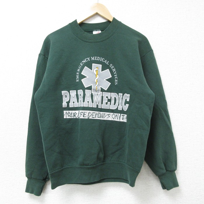 【50%OFF】S★古着 ジャージーズ 長袖 スウェット メンズ 90年代 90s PARAMEDIC クルーネック USA製 緑 グリーン 25mar12 中古 スエット トレーナー トップス