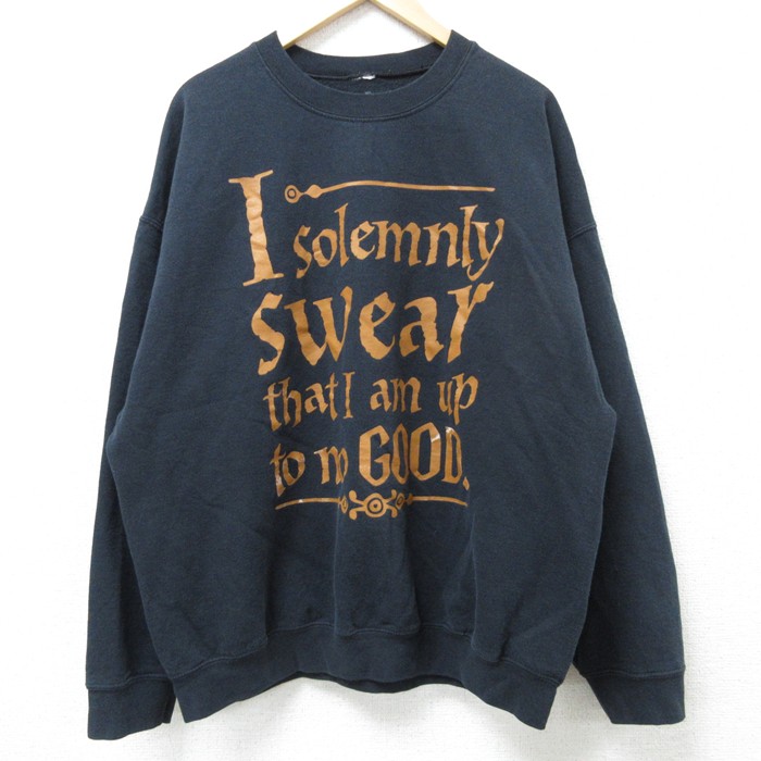 XL★古着 長袖 スウェット メンズ 映画 ハリーポッター クルーネック 黒 ブラック 25mar12 中古 スエット トレーナー トップス