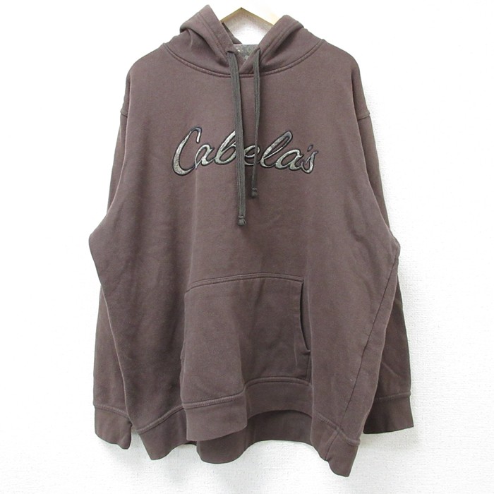 XL★古着 カベラス 長袖 スウェット パーカー メンズ ビッグロゴ 大きいサイズ こげ茶 ブラウン 25mar12 中古 スエット トレーナー トップス