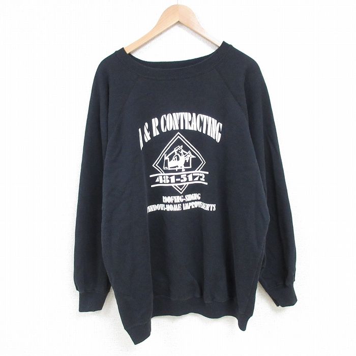 XL★古着 ヘインズ Hanes 長袖 スウェット メンズ 90年代 90s 家 大きいサイズ ラグラン クルーネック USA製 黒 ブラック 【spe】 25mar14 中古 スエット トレーナー トップス