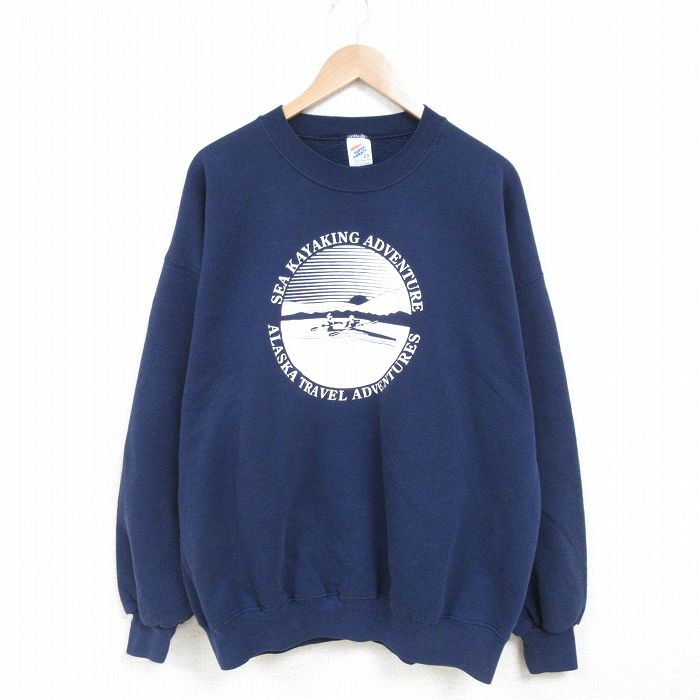 XL★古着 ジャージーズ 長袖 スウェット メンズ 90年代 90s 山 シーカヤック 大きいサイズ クルーネック USA製 紺 ネイビー 25mar14 中古 スエット トレーナー トップス
