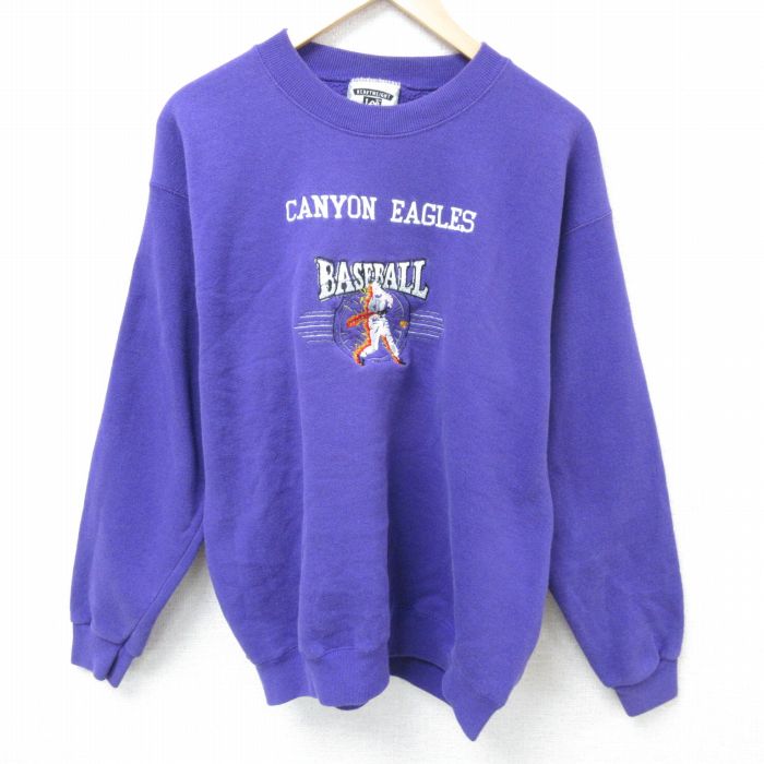 L★古着 リー Lee 長袖 スウェット メンズ 90年代 90s 野球 刺繍 クルーネック USA製 紫 パープル 25mar15 中古 スエット トレーナー トップス