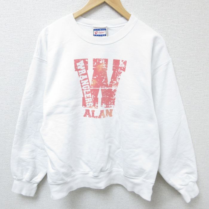 L★古着 ヘインズ Hanes 長袖 スウェット メンズ 00年代 00s ALAN クルーネック 白 ホワイト 25mar15 中古 スエット トレーナー トップス