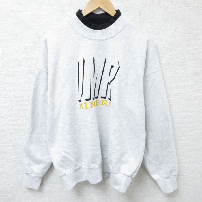 XL★古着 長袖 スウェット メンズ 90年代 90s UMR 刺繍 クルーネック USA製 薄グレー 霜降り 25mar15 中古 スエット トレーナー トップス