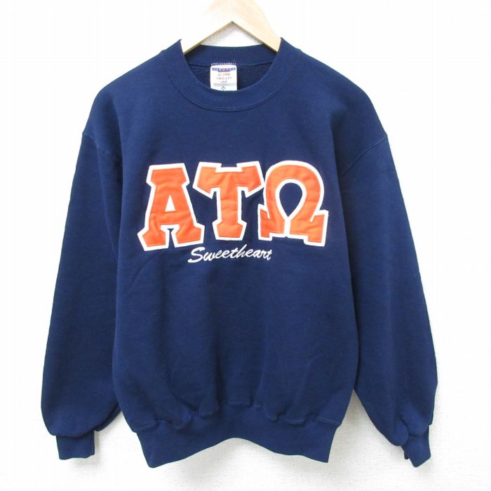 M★古着 ジャージーズ 長袖 スウェット メンズ 90年代 90s ギリシャ文字 クルーネック USA製 紺 ネイビー 25mar15 中古 スエット トレーナー トップス