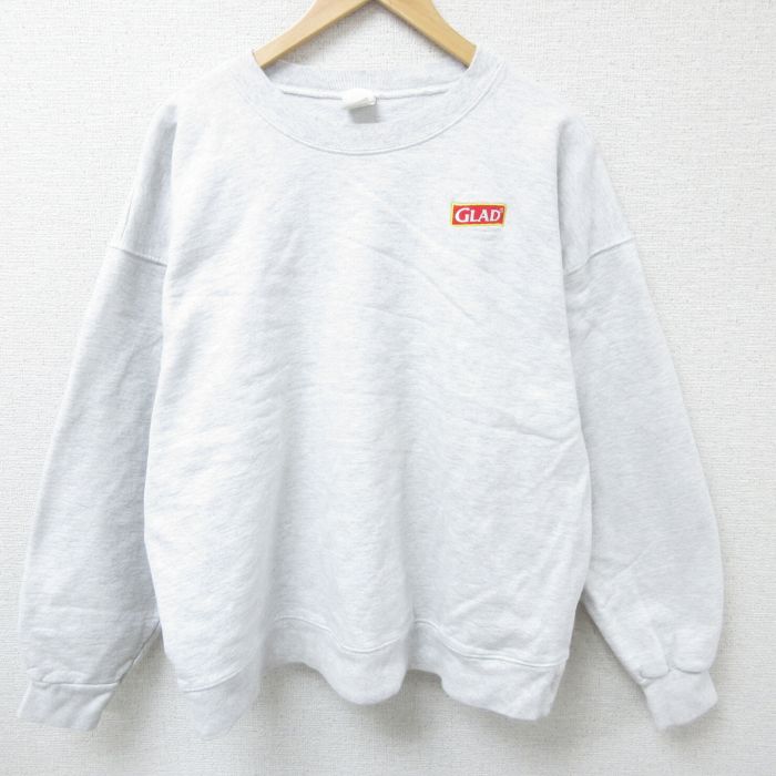 【50%OFF】XL★古着 ヘインズ Hanes 長袖 スウェット メンズ GLAD 大きいサイズ クルーネック 薄グレー 霜降り 25mar15 中古 スエット トレーナー トップス