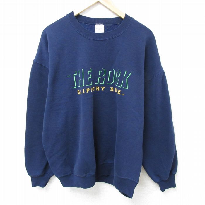 THE ROCK 90s 長袖スウェット 刺繍 ネイビー XL | 古着
