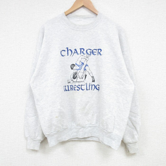 L★古着 長袖 スウェット メンズ 00年代 00s レスリング クルーネック 薄グレー 霜降り 25mar15 中古 スエット トレーナー トップス