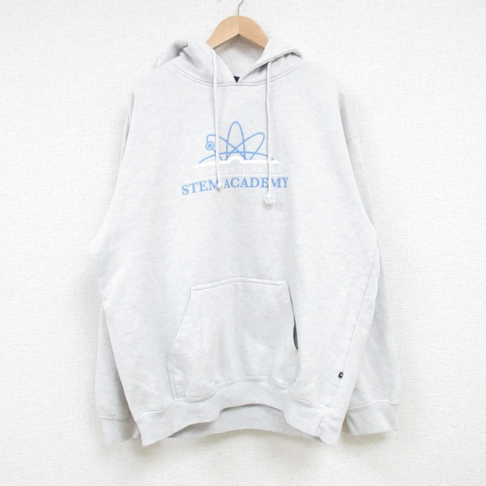 XL★古着 長袖 スウェット パーカー メンズ STEM ACADEMY 薄グレー 霜降り 25mar15 中古 スエット トレーナー トップス