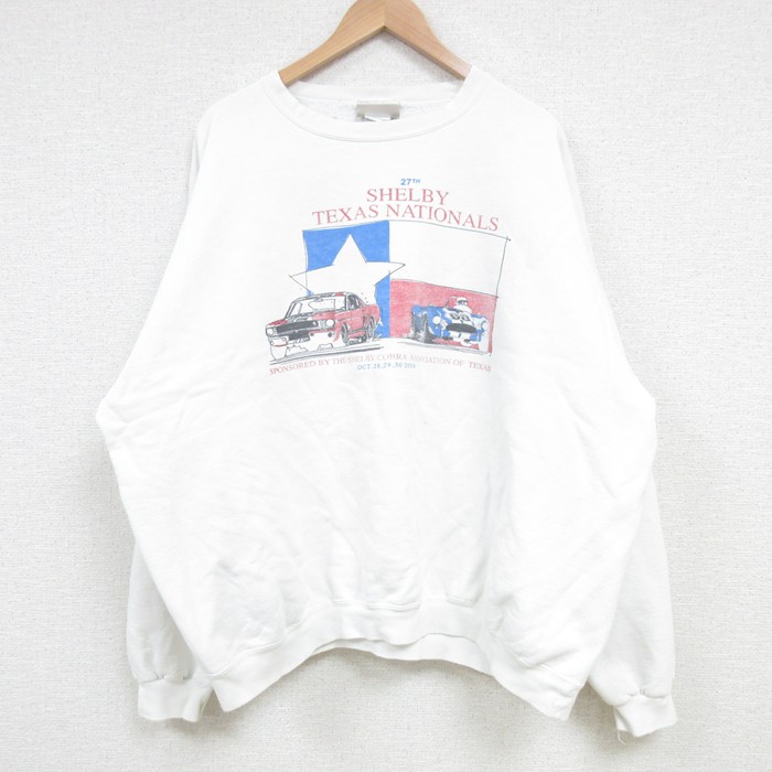XL★古着 ヘインズ Hanes 長袖 スウェット メンズ 00年代 00s 車 大きいサイズ クルーネック 白 ホワイト 25mar15 中古 スエット トレーナー トップス