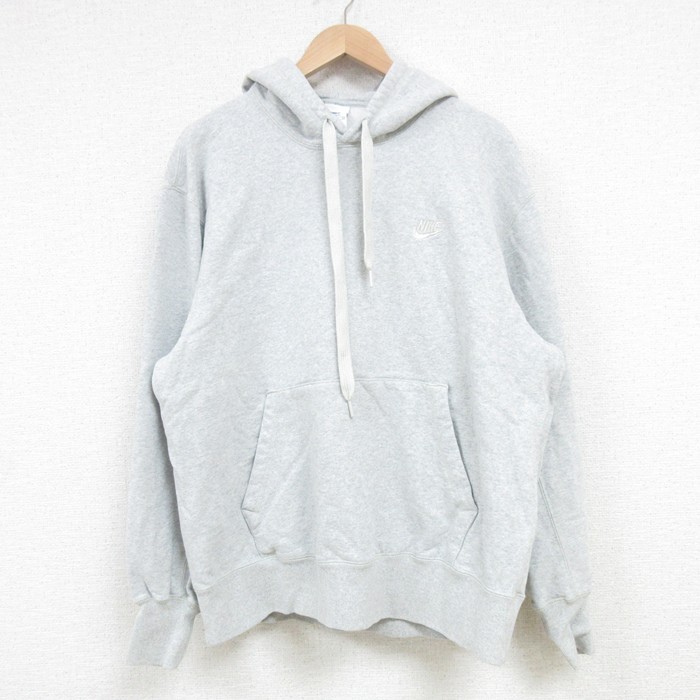 L★古着 ナイキ NIKE 長袖 スウェット パーカー メンズ ワンポイントロゴ コットン 薄グレー 霜降り 25mar15 中古 スエット トレーナー トップス
