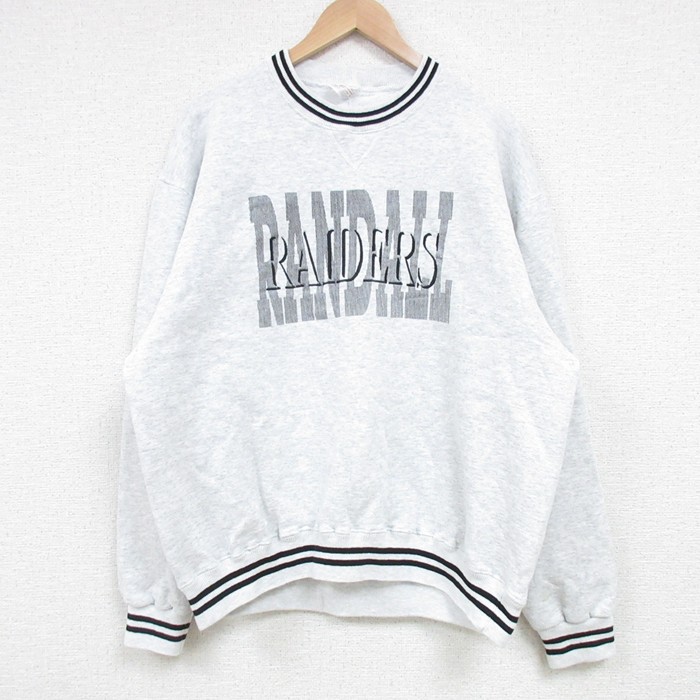 XL★古着 長袖 スウェット メンズ 90年代 90s RAIDERS クルーネック 薄グレー 霜降り 25mar15 中古 スエット トレーナー トップス