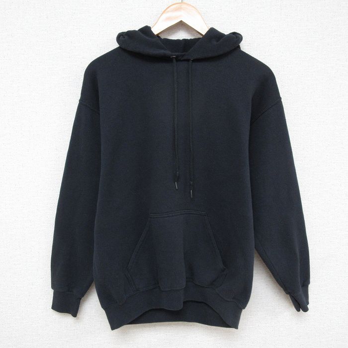 M★古着 TULTEX 長袖 スウェット パーカー メンズ 90年代 90s 無地 黒 ブラック 25mar21 中古 スエット トレーナー トップス