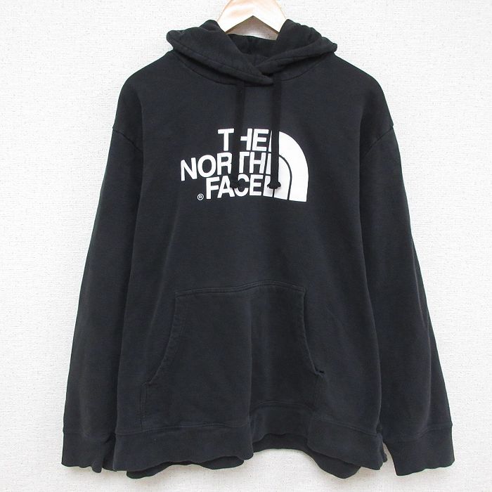 XL★古着 ノースフェイス THE NORTH FACE 長袖 スウェット パーカー メンズ ビッグロゴ 大きいサイズ 黒 ブラック 25mar21 中古 スエット トレーナー トップス