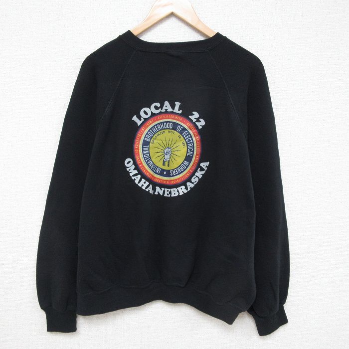 【50%OFF】XL★古着 リー Lee 長袖 スウェット メンズ 90年代 90s ネブラスカ 大きいサイズ クルーネック USA製 黒 ブラック 25mar21 中古 スエット トレーナー トップス