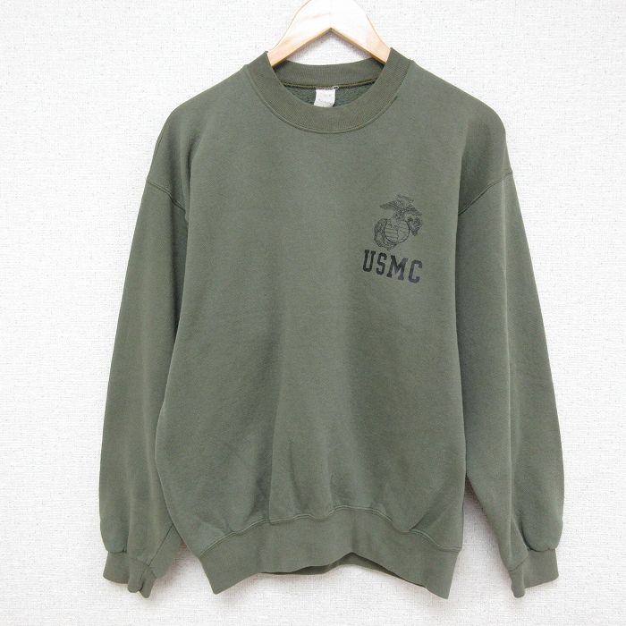 M★古着 長袖 スウェット メンズ 00年代 00s ミリタリー USMC アメリカ海兵隊 クルーネック 濃緑 グリーン 25mar21 中古 スエット トレーナー トップス