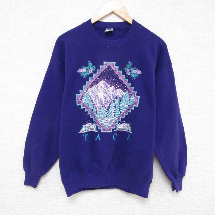 【50%OFF】L★古着 ジャージーズ 長袖 スウェット メンズ 80年代 80s TAOS クルーネック USA製 紫 パープル 25mar21 中古 スエット トレーナー トップス