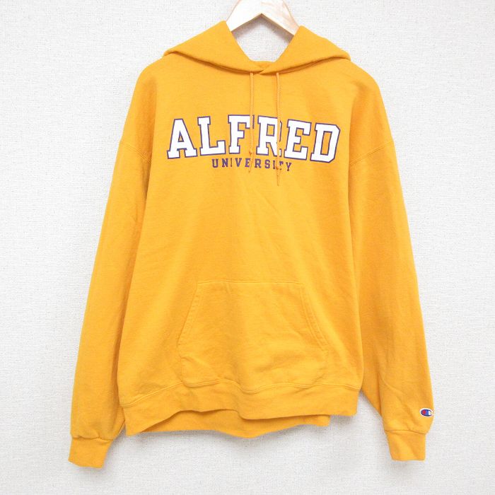 【20%OFF】XL★古着 チャンピオン Champion 長袖 スウェット パーカー メンズ アルフレッド 大学 大きいサイズ 濃黄 イエロー 25mar21 中古 スエット トレーナー トップス