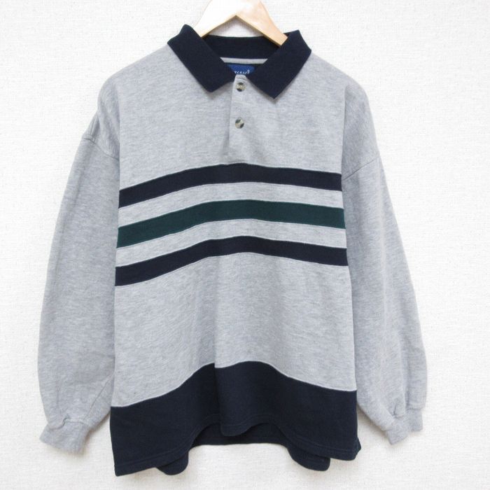 【50%OFF】XL★古着 タウンクラフト 長袖 スウェット メンズ 90年代 90s ツートンカラー 襟付き グレー 霜降り 25mar21 中古 スエット トレーナー トップス