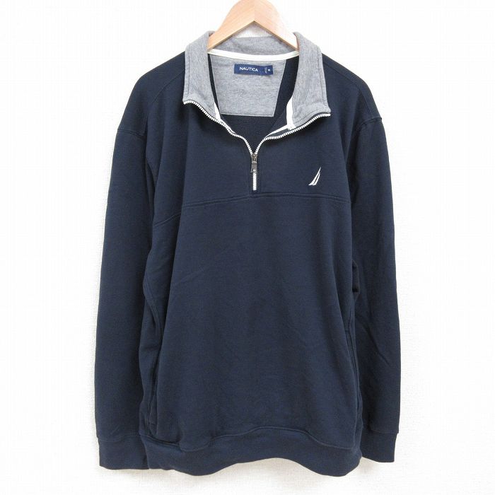 XL★古着 ノーティカ NAUTICA 長袖 ブランド ハーフジップ スウェット メンズ ワンポイントロゴ 大きいサイズ 濃紺 ネイビー 25mar17 中古 スエット トレーナー トップス