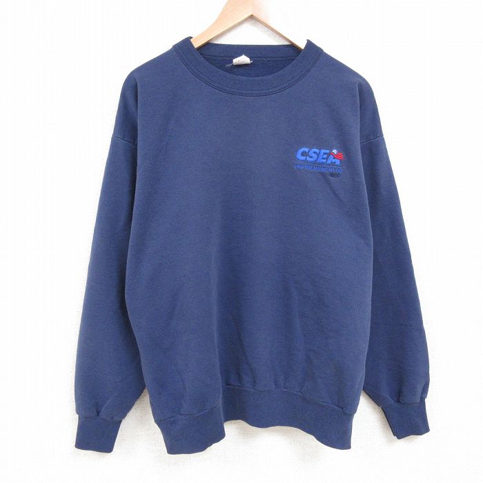 【50%OFF】XL★古着 長袖 スウェット メンズ 90年代 90s CSEA 大きいサイズ クルーネック USA製 紺 ネイビー 25mar17 中古 スエット トレーナー トップス