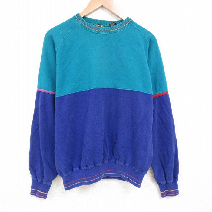 【50%OFF】XL★古着 長袖 スウェット メンズ 00年代 00s ツートンカラー ラグラン クルーネック 緑他 グリーン 25mar17 中古 スエット トレーナー トップス