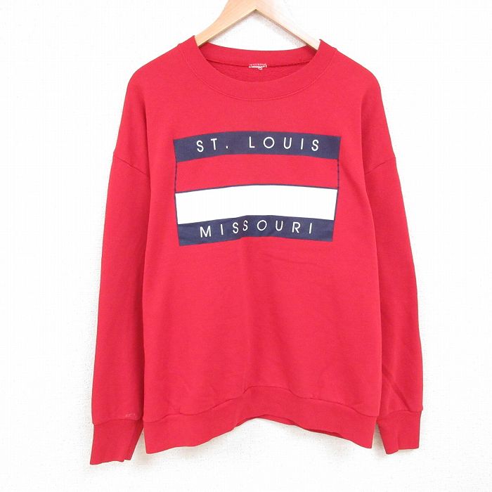 【50%OFF】XL★古着 長袖 スウェット メンズ 90年代 90s セントルイス ミズーリ 大きいサイズ クルーネック 赤 レッド 25mar17 中古 スエット トレーナー トップス