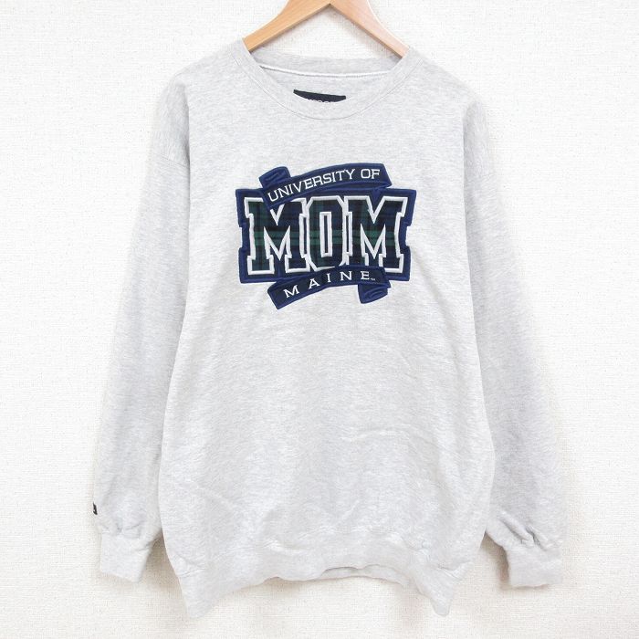 L★古着 ジャンスポーツ 長袖 スウェット メンズ 00年代 00s メイン MOM 大学 刺繍 ロング丈 クルーネック グレー 霜降り 25mar17 中古 スエット トレーナー トップス