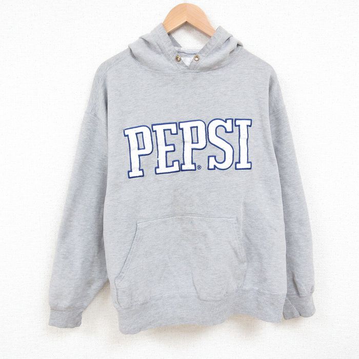 XL★古着 長袖 スウェット パーカー メンズ 90年代 90s ペプシコーラ 刺繍 大きいサイズ グレー 霜降り 25mar17 中古 スエット トレーナー トップス