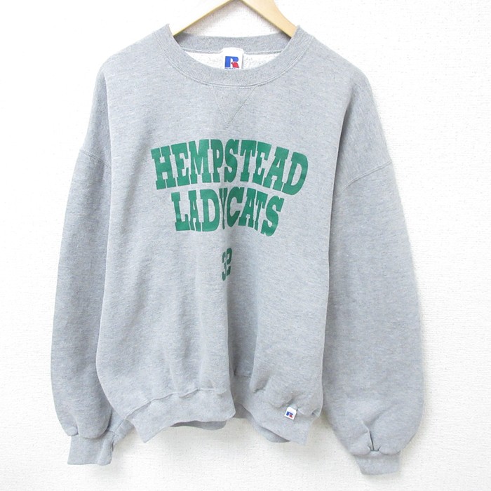 XL★古着 ラッセル 長袖 スウェット メンズ 00年代 00s LADYCATS クルーネック グレー 霜降り 【spe】 25mar17 中古 スエット トレーナー トップス