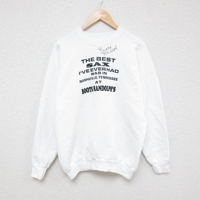【20%OFF】L★古着 フルーツオブザルーム 長袖 スウェット メンズ 90年代 90s サックス ラグラン クルーネック USA製 白 ホワイト 25mar18 中古 スエット トレーナー トップス