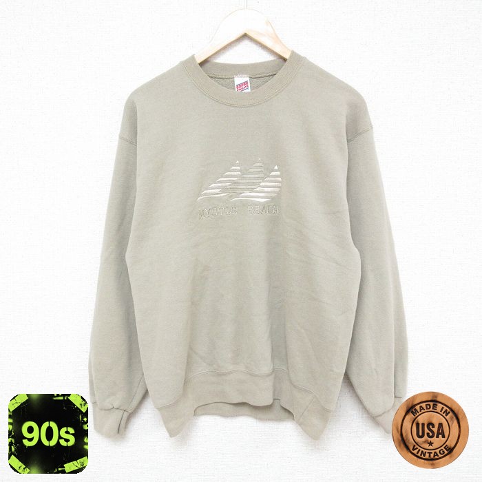 マートルビーチ 90s 長袖スウェット 刺繍 ベージュ M | 古着