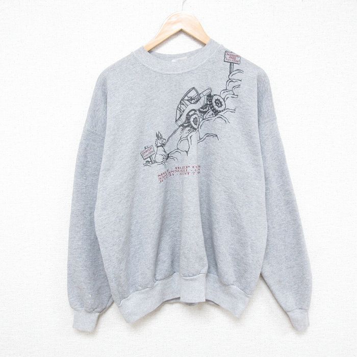 XL★古着 ヘインズ Hanes 長袖 スウェット メンズ 00年代 00s 馬 車 クルーネック グレー 霜降り 25mar18 中古 スエット トレーナー トップス