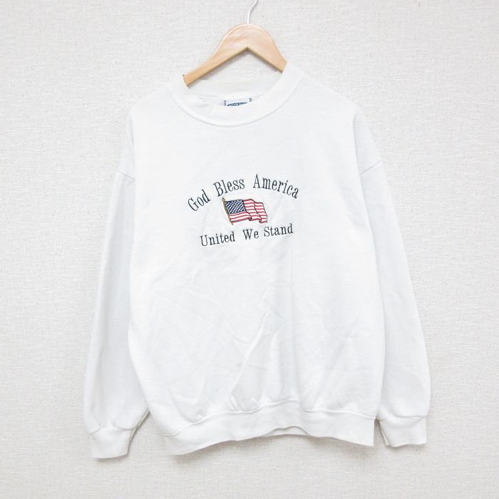 XL★古着 リー Lee 長袖 スウェット メンズ 00年代 00s 星条旗 刺繍 クルーネック 白 ホワイト 25mar18 中古 スエット トレーナー トップス