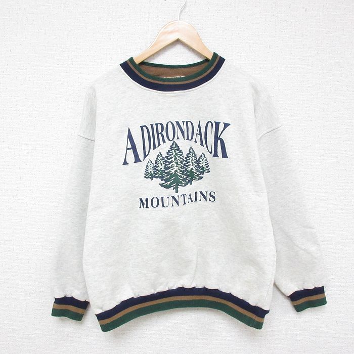 L★古着 長袖 スウェット メンズ 90年代 90s 木 クルーネック USA製 グレー 霜降り 25mar18 中古 スエット トレーナー トップス