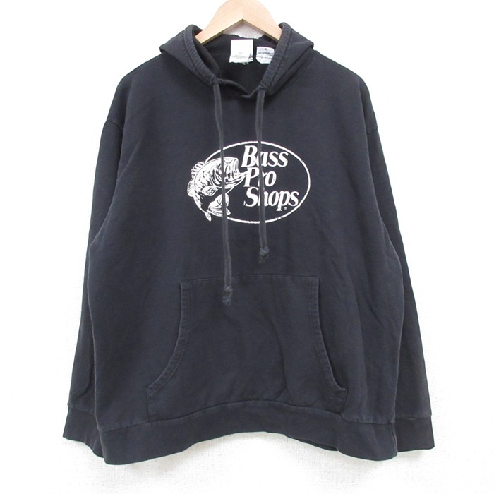 XL★古着 長袖 スウェット パーカー メンズ 00年代 00s バスプロショップス 黒 ブラック 25mar18 中古 スエット トレーナー トップス