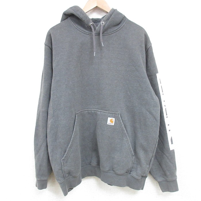 XL★古着 カーハート Carhartt 長袖 スウェット パーカー メンズ 00年代 00s 無地 濃グレー 霜降り 25mar18 中古 スエット トレーナー トップス