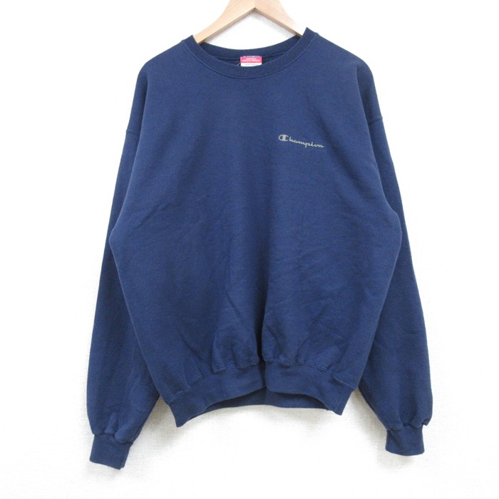 L★古着 チャンピオン Champion 長袖 スウェット メンズ 00年代 00s ワンポイントロゴ クルーネック 紺 ネイビー 25mar18 中古 スエット トレーナー トップス