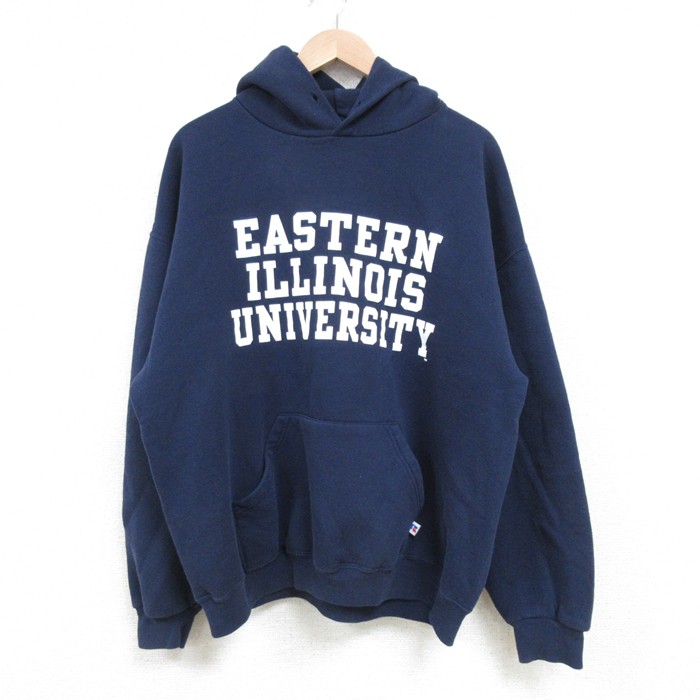XL★古着 ラッセル 長袖 スウェット パーカー メンズ 00年代 00s EASTERN ILLINOIS 大学 紺 ネイビー 【spe】 25mar19 中古 スエット トレーナー トップス